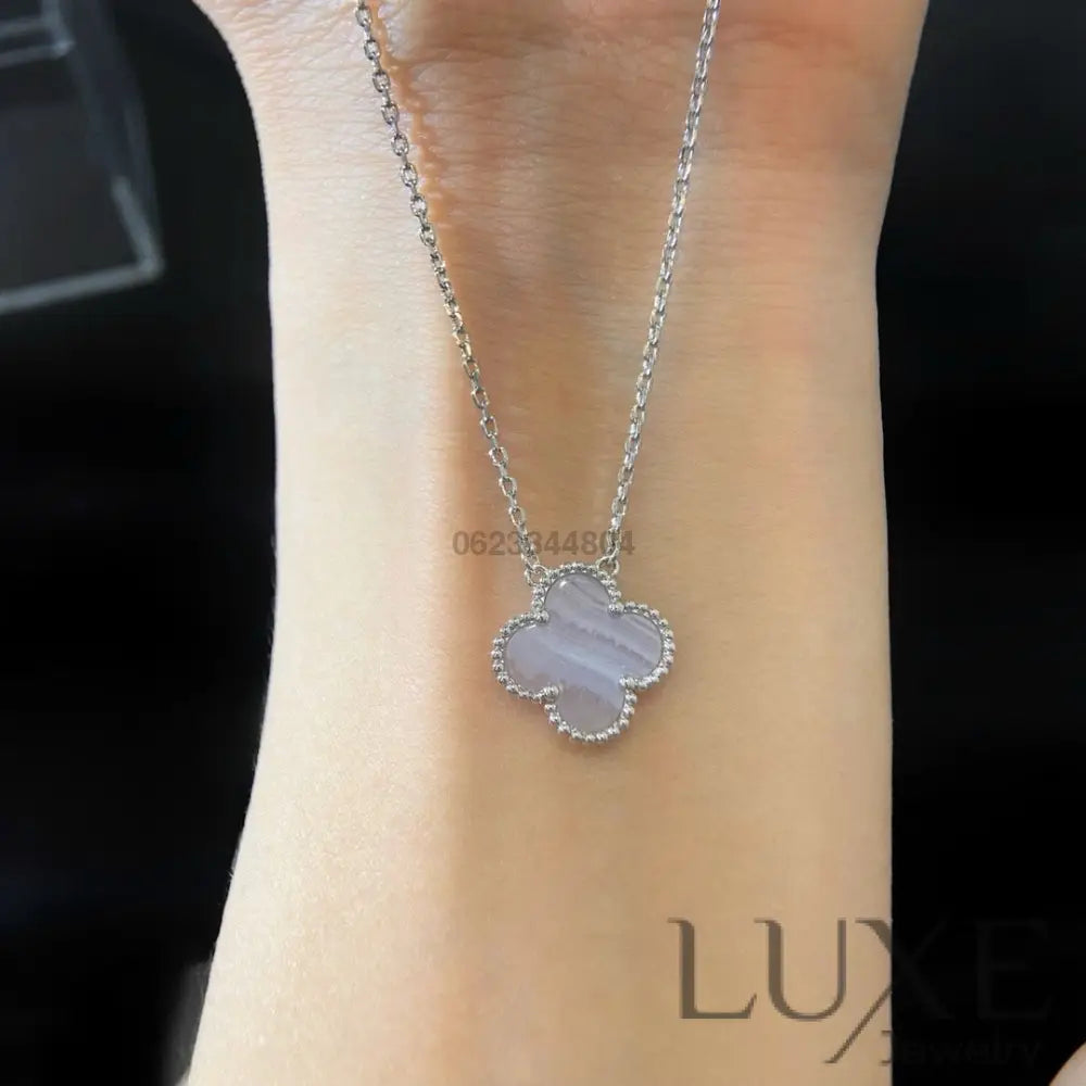 [Owatch™️]CLOVER 15MM BLUE CHALCEDONY NECKLACE SILVER Silver Necklaces