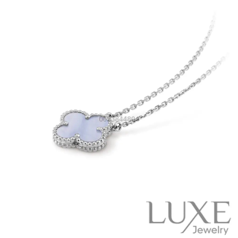 [Owatch™️]CLOVER 15MM BLUE CHALCEDONY NECKLACE SILVER Silver Necklaces