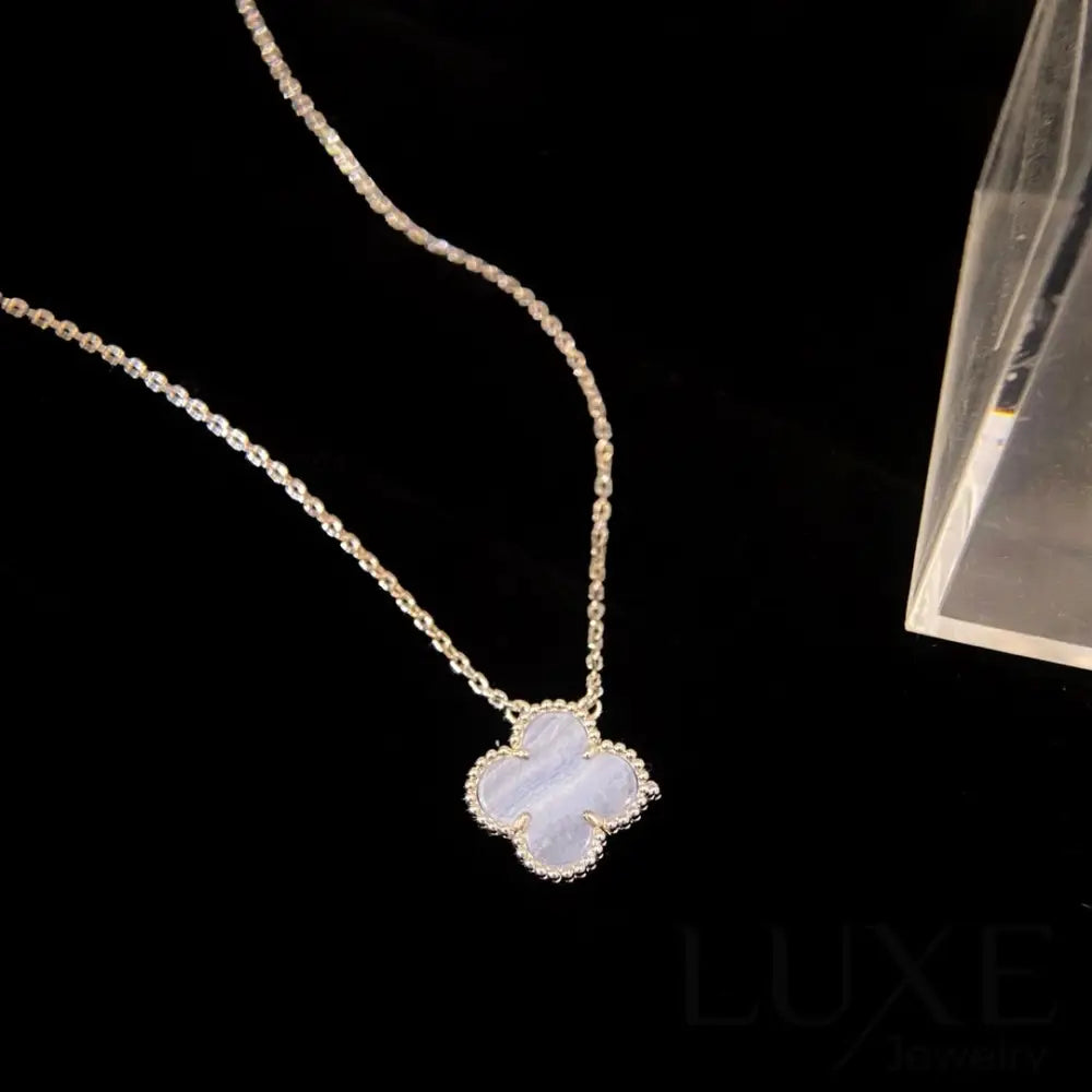 [Owatch™️]CLOVER 15MM BLUE CHALCEDONY NECKLACE SILVER Silver Necklaces