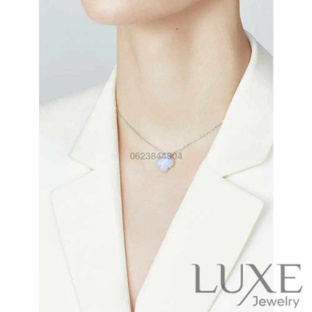 [Owatch™️]CLOVER 15MM BLUE CHALCEDONY NECKLACE SILVER Silver Necklaces