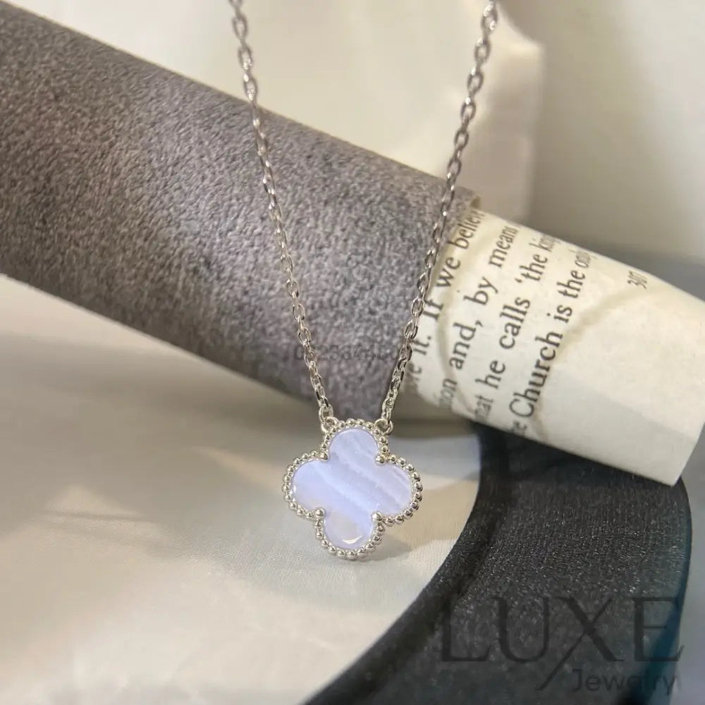 [Owatch™️]CLOVER 15MM BLUE CHALCEDONY NECKLACE SILVER Silver Necklaces