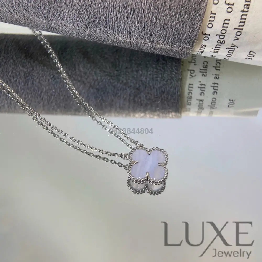 [Owatch™️]CLOVER 15MM BLUE CHALCEDONY NECKLACE SILVER Silver Necklaces