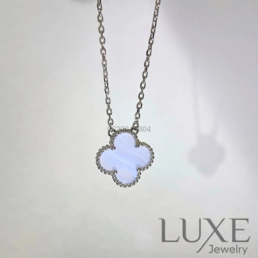 [Owatch™️]CLOVER 15MM BLUE CHALCEDONY NECKLACE SILVER Silver Necklaces