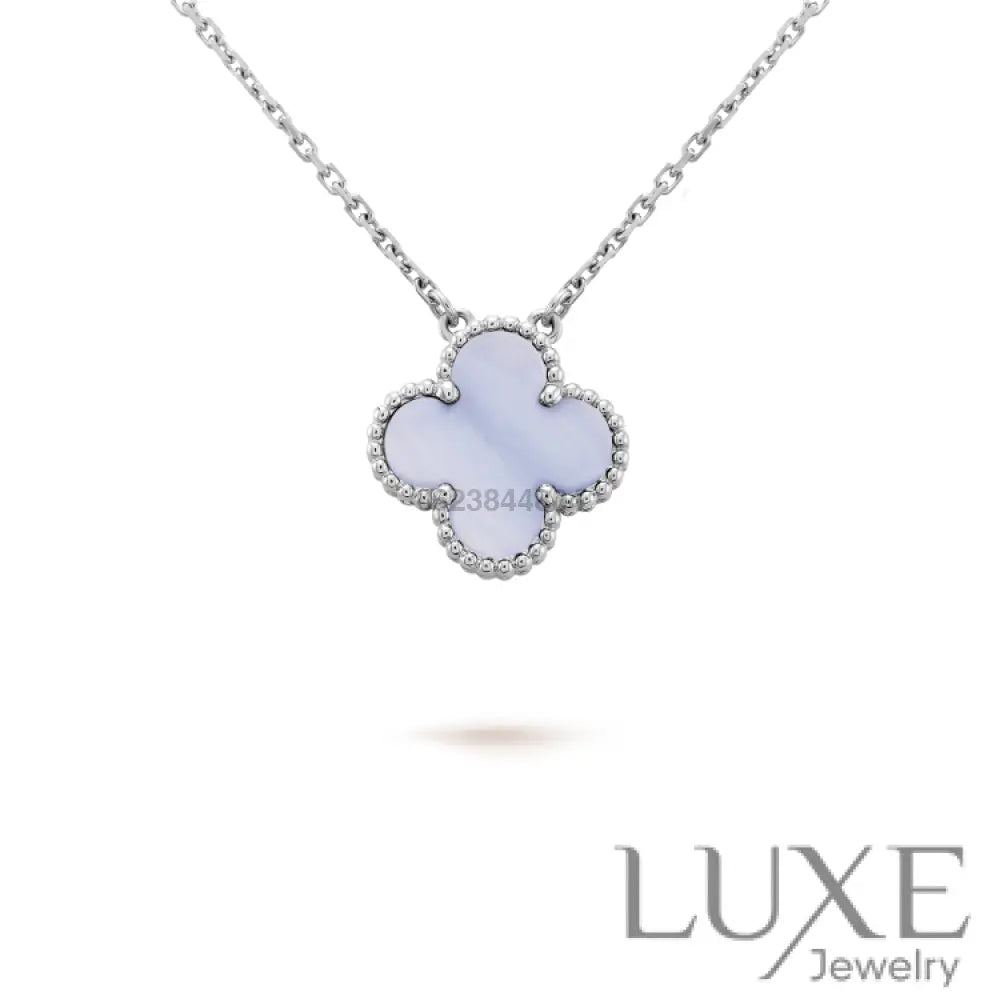 [Owatch™️]CLOVER 15MM BLUE CHALCEDONY NECKLACE SILVER Silver Necklaces