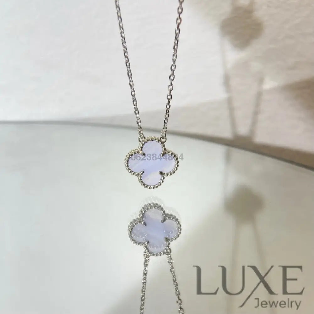 [Owatch™️]CLOVER 15MM BLUE CHALCEDONY NECKLACE SILVER Silver Necklaces