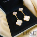 [OWATCH™]CLOVER 2 MOTIF WHITE MOP EARRINGS Gold Earrings