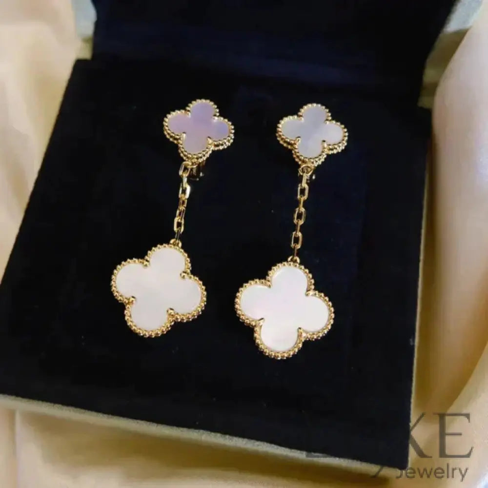 [OWATCH™]CLOVER 2 MOTIF WHITE MOP EARRINGS Rose Gold Earrings