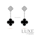 [Owatch™]CLOVER 2 MOTIFS DIAMOND ONYX EARRINGS SILVER Earrings
