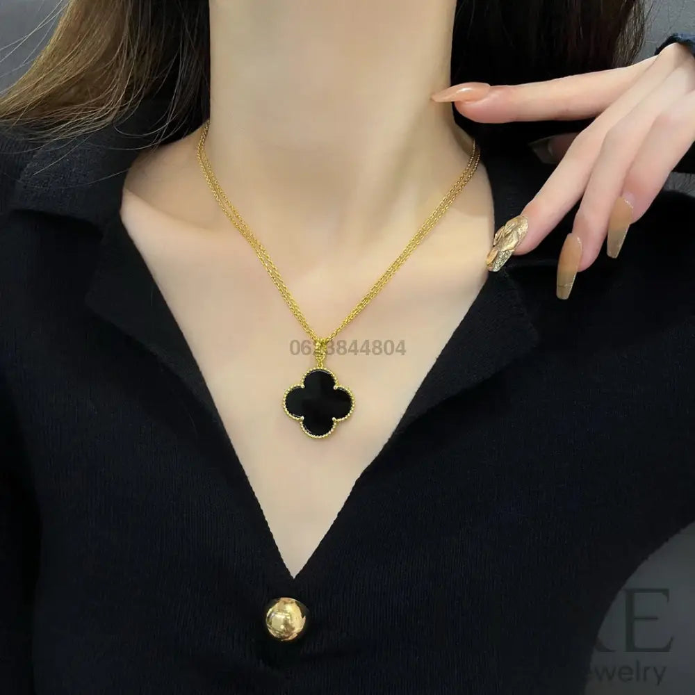 [Owatch ™️]CLOVER 25MM NECKLACE GOLD ONYX Gold Necklaces