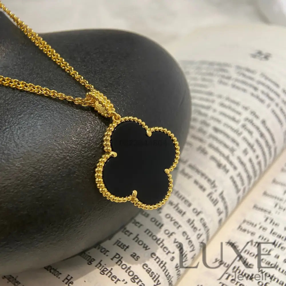 [Owatch ™️]CLOVER 25MM NECKLACE GOLD ONYX Gold Necklaces