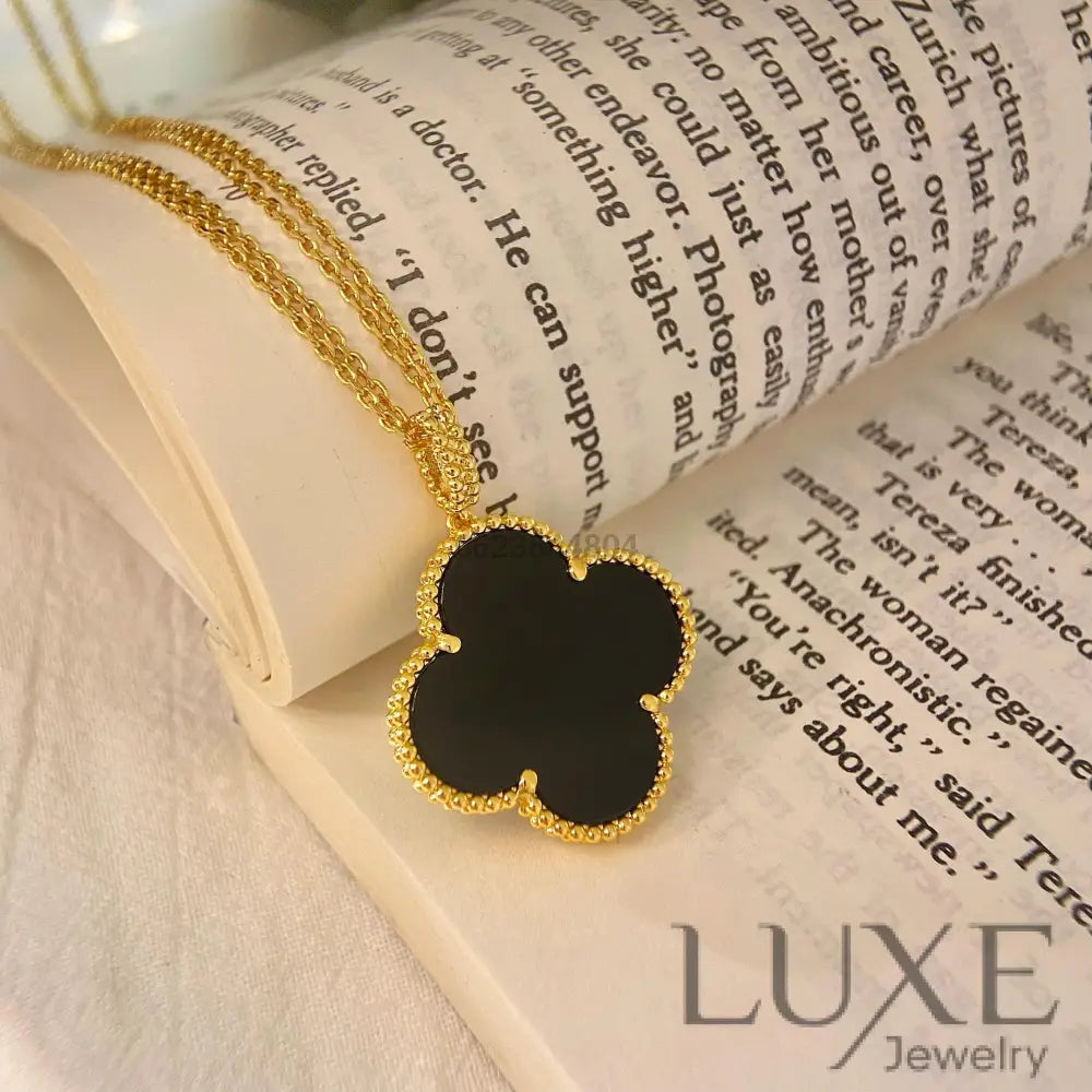 [Owatch ™️]CLOVER 25MM NECKLACE GOLD ONYX Gold Necklaces