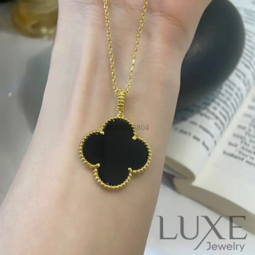[Owatch ™️]CLOVER 25MM NECKLACE GOLD ONYX Gold Necklaces