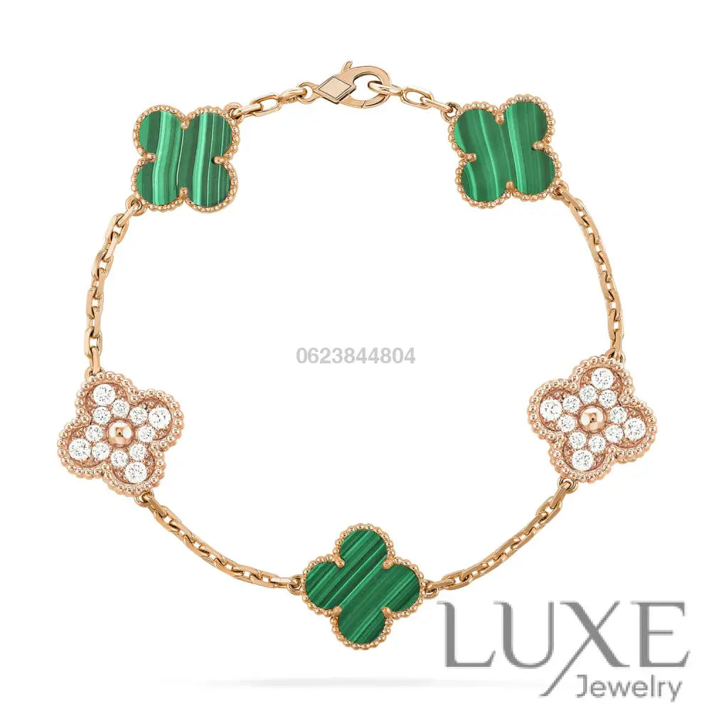 OWATCH™️CLOVER 5 MOTIF MALACHITE DIAMOND BRACELET Bracelets