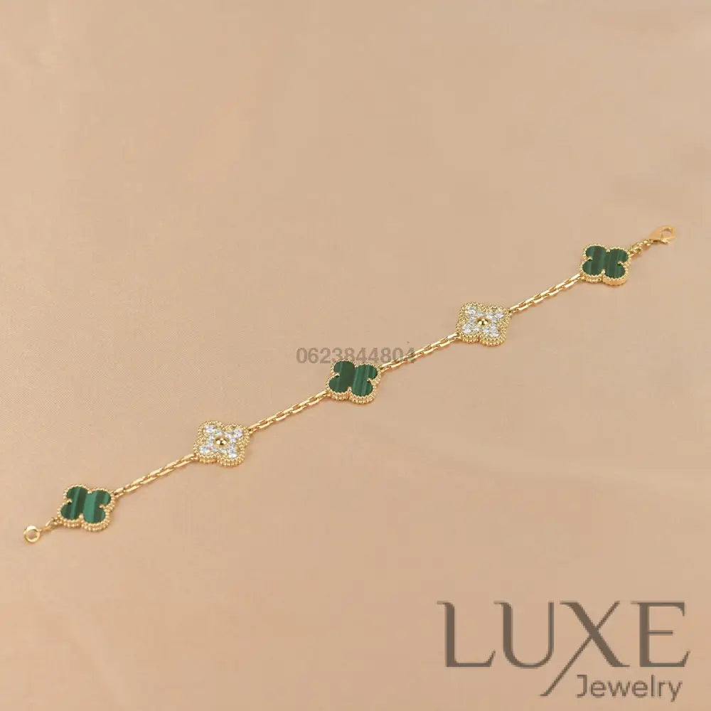 OWATCH™️CLOVER 5 MOTIF MALACHITE DIAMOND BRACELET Bracelets