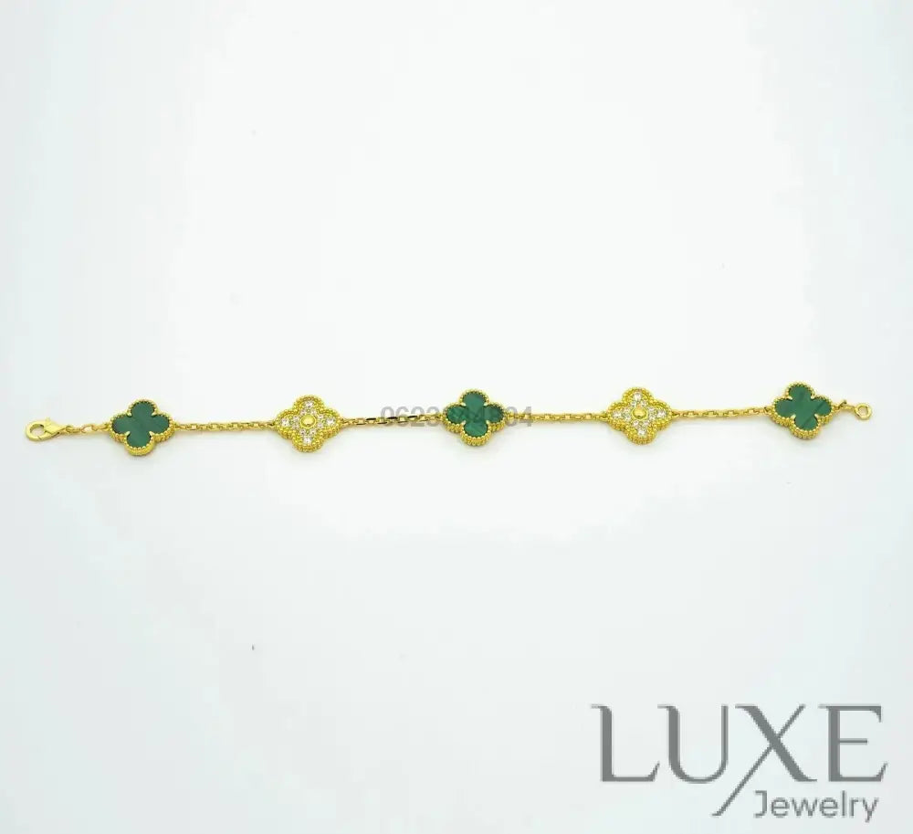OWATCH™️CLOVER 5 MOTIF MALACHITE DIAMOND BRACELET Bracelets