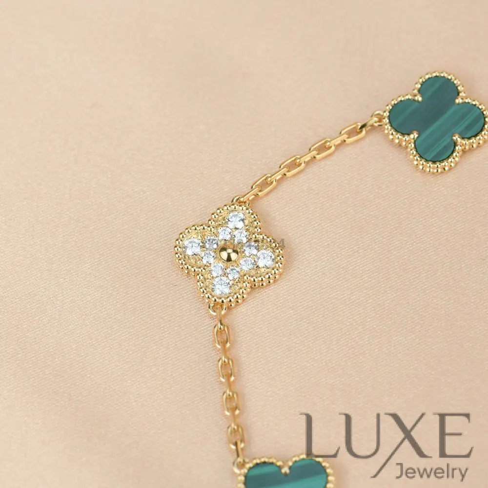 OWATCH™️CLOVER 5 MOTIF MALACHITE DIAMOND BRACELET Bracelets