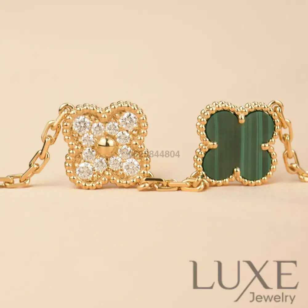OWATCH™️CLOVER 5 MOTIF MALACHITE DIAMOND BRACELET Bracelets