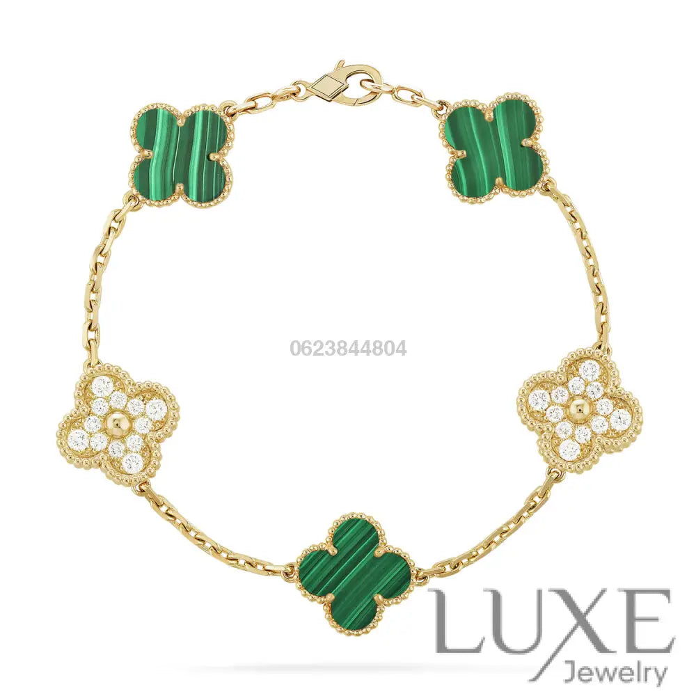OWATCH™️CLOVER 5 MOTIF MALACHITE DIAMOND BRACELET Rose Gold Bracelets