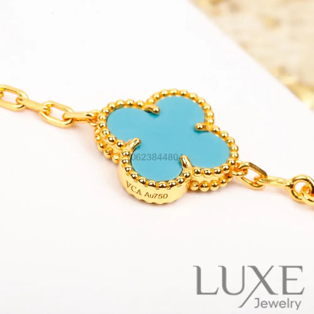 OWATCH™️CLOVER 5 MOTIF TURQUOISE DIAMOND GOLD BRACELET Bracelets