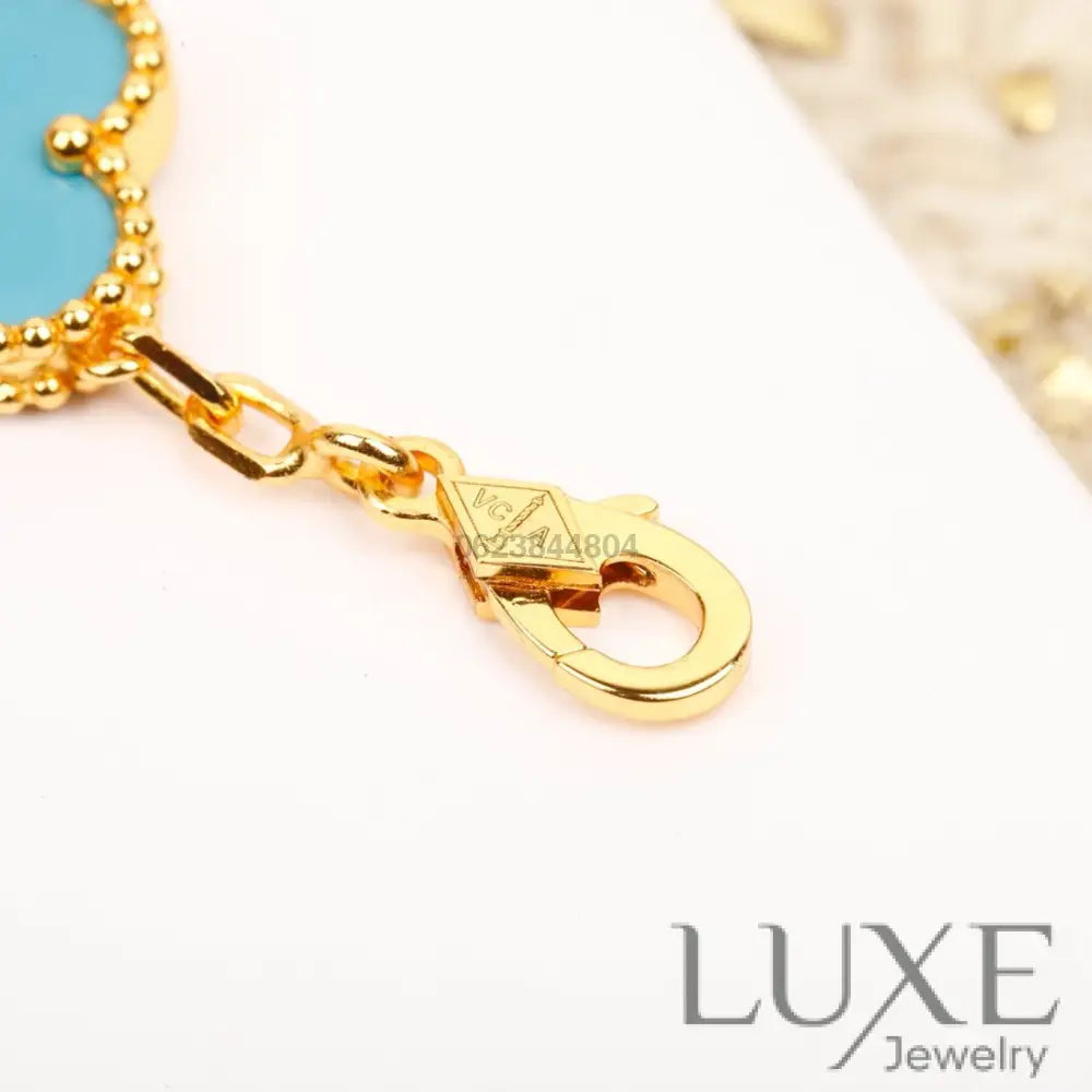 OWATCH™️CLOVER 5 MOTIF TURQUOISE DIAMOND GOLD BRACELET Bracelets