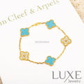 OWATCH™️CLOVER 5 MOTIF TURQUOISE DIAMOND GOLD BRACELET Gold Bracelets