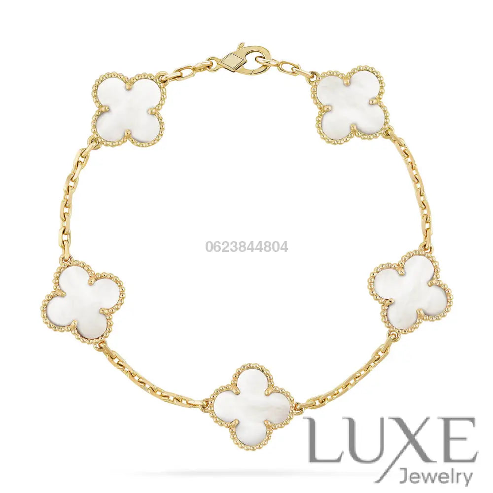 OWATCH™️CLOVER 5 MOTIF WHITE MOP BRACELET Gold Bracelets
