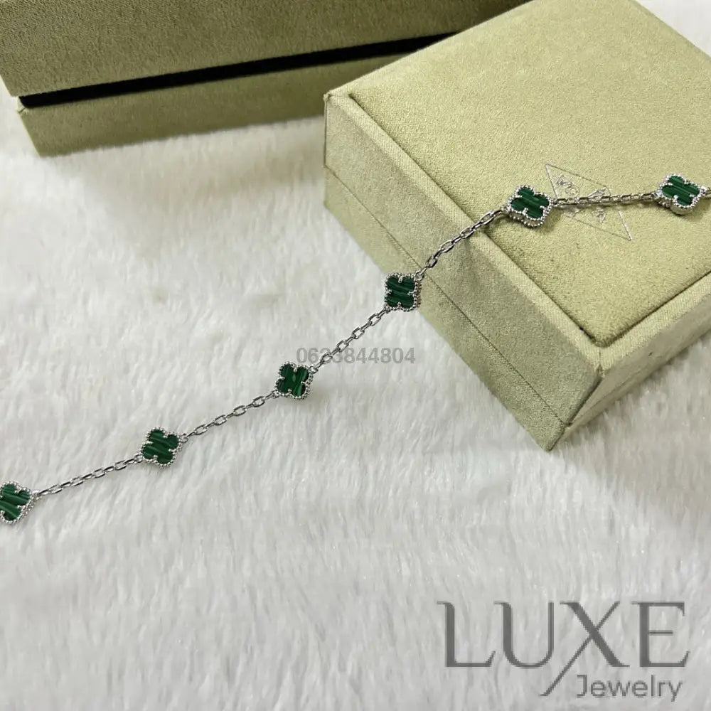 OWATCH™️CLOVER 6 MOTIF MALACHITE BRACELET Silver Bracelets
