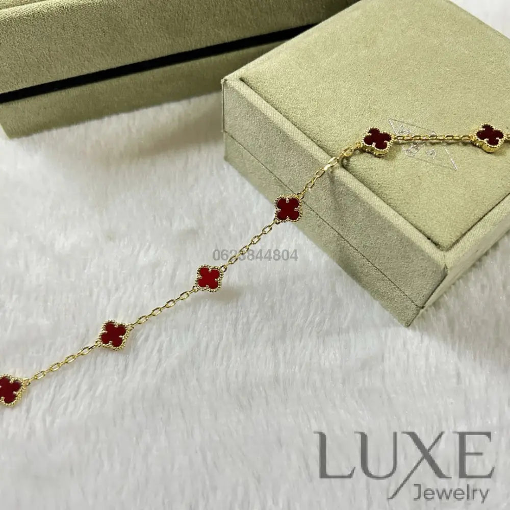 OWATCH™️CLOVER 6 MOTIF RED AGATE BRACELET Gold Bracelets