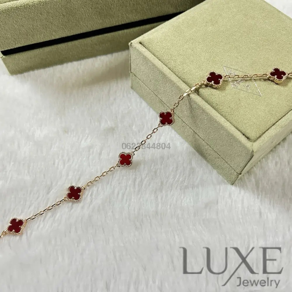 OWATCH™️CLOVER 6 MOTIF RED AGATE BRACELET Rose Gold Bracelets
