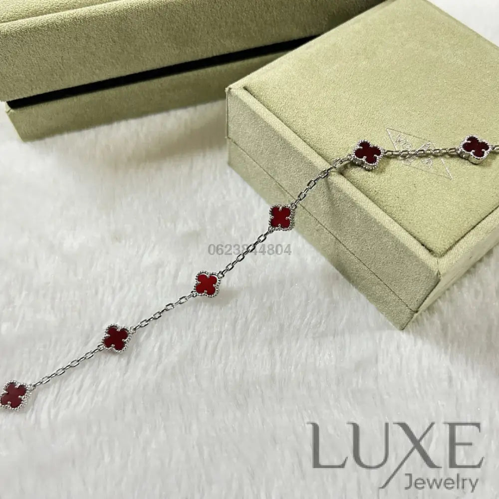 OWATCH™️CLOVER 6 MOTIF RED AGATE BRACELET Silver Bracelets