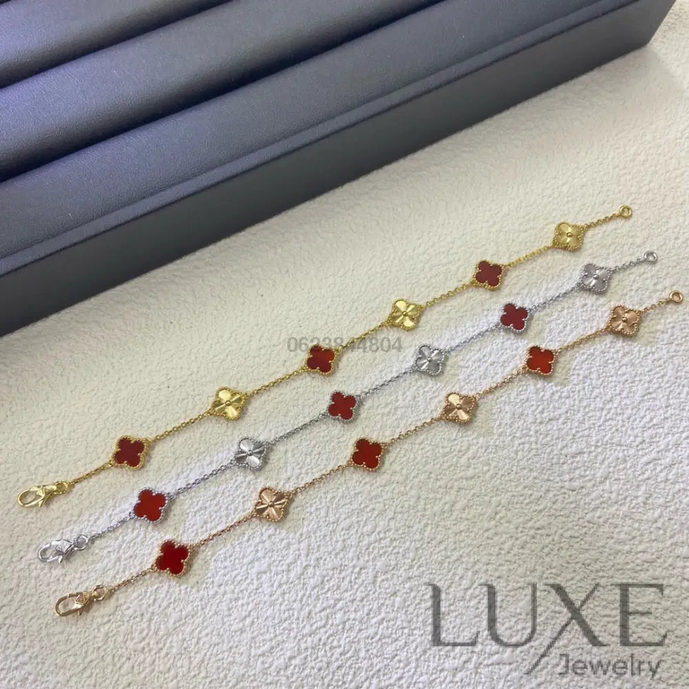 [OWATCH™️]CLOVER 6 MOTIF RED AGATE LASER BRACELET Bracelets