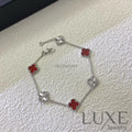 [OWATCH™️]CLOVER 6 MOTIF RED AGATE LASER BRACELET Silver Bracelets