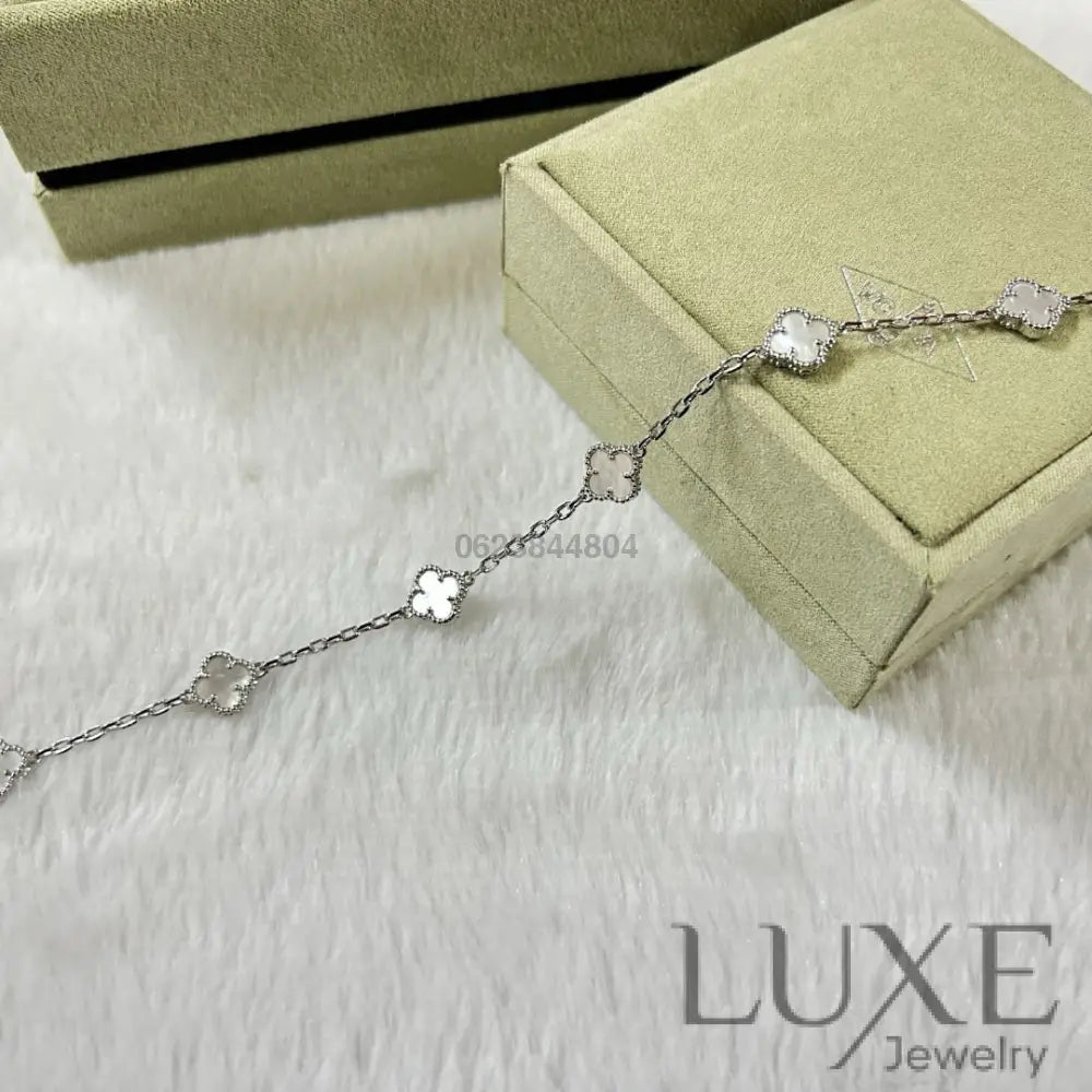 [OWATCH™️]CLOVER 6 MOTIF WHITE MOP BRACELET Silver Bracelets
