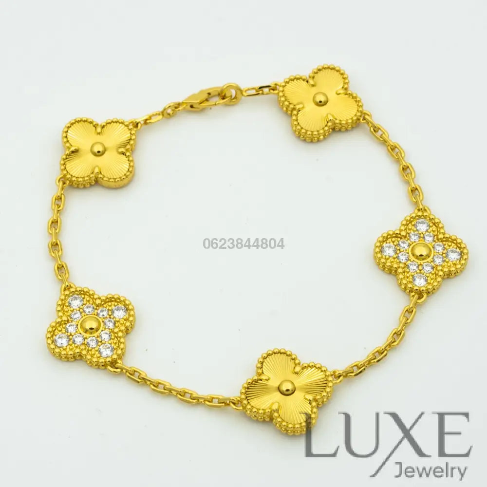 OWATCH™️CLOVER BRACELET 5 MOTIFS GOLD DIAMOND Gold Bracelets