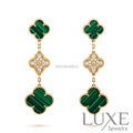 [Owatch™]CLOVER EARRINGS GOLD MALACHITE DIAMOND 3 MOTIF Earrings