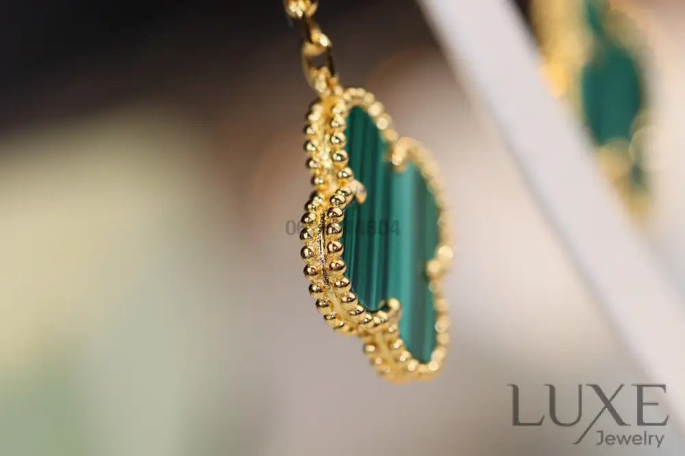 [Owatch™]CLOVER EARRINGS GOLD MALACHITE DIAMOND 3 MOTIF Earrings