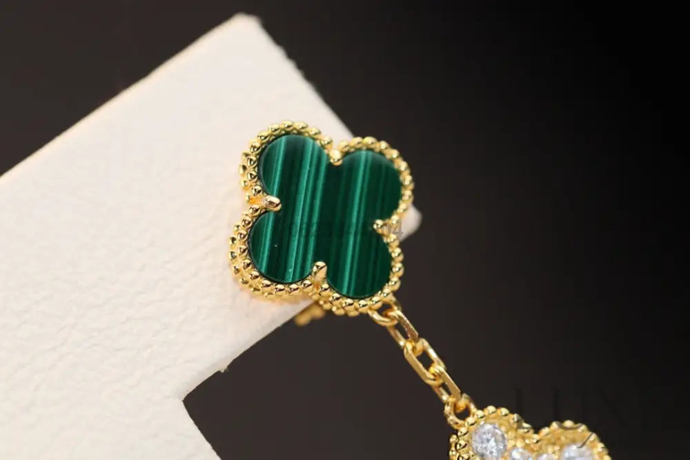 [Owatch™]CLOVER EARRINGS GOLD MALACHITE DIAMOND 3 MOTIF Earrings