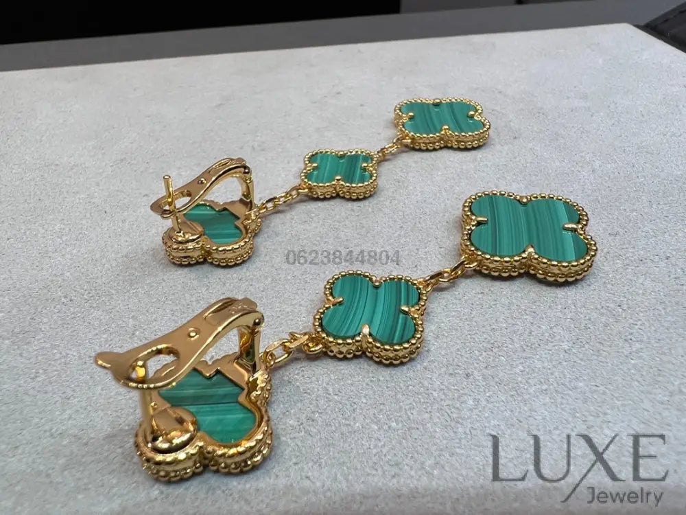 OWATCH™CLOVER MALACHITE 3 MOTIFS GOLD Gold Earrings