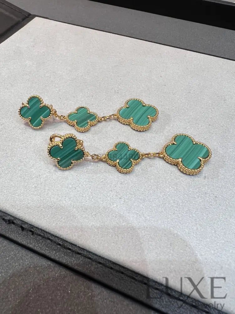 OWATCH™CLOVER MALACHITE 3 MOTIFS GOLD Gold Earrings
