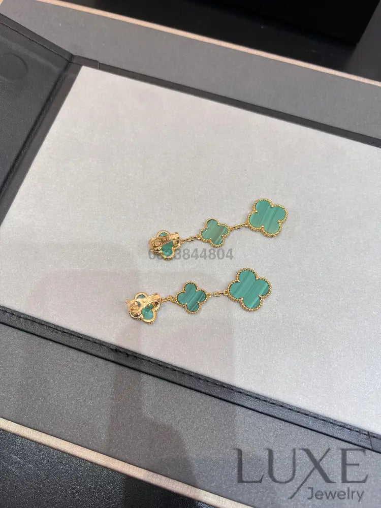 OWATCH™CLOVER MALACHITE 3 MOTIFS GOLD Gold Earrings