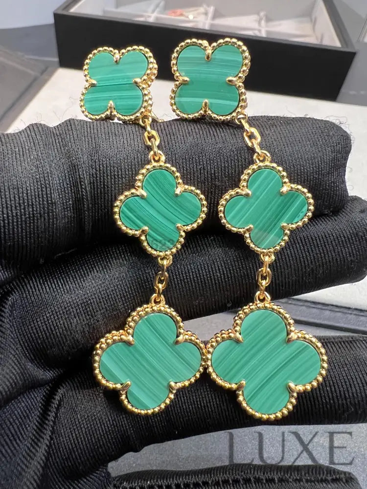 OWATCH™CLOVER MALACHITE 3 MOTIFS GOLD Gold Earrings