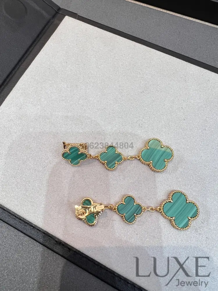 OWATCH™CLOVER MALACHITE 3 MOTIFS GOLD Gold Earrings