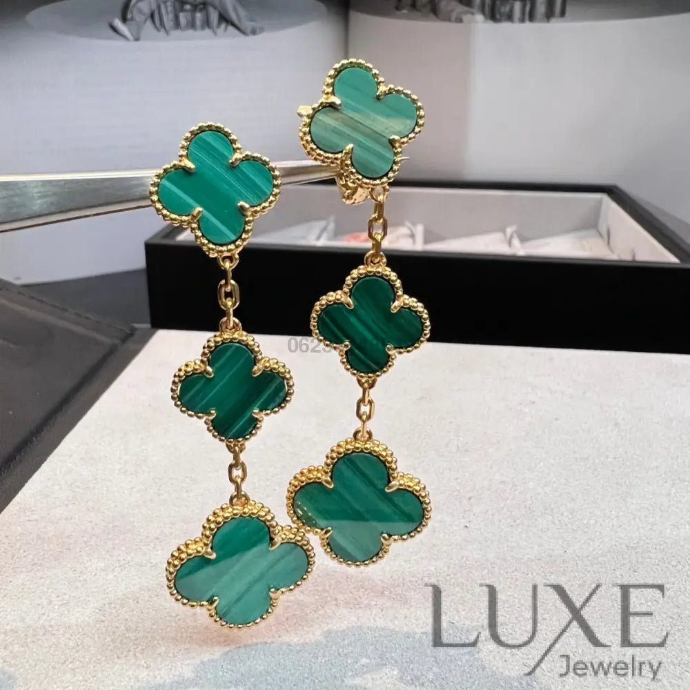 OWATCH™CLOVER MALACHITE 3 MOTIFS GOLD Gold Earrings