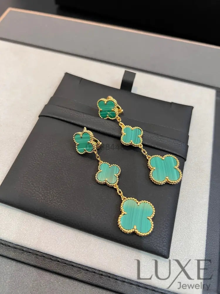 OWATCH™CLOVER MALACHITE 3 MOTIFS GOLD Gold Earrings