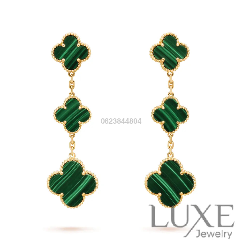 OWATCH™CLOVER MALACHITE 3 MOTIFS GOLD Gold Earrings