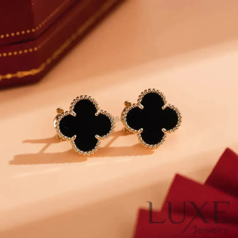OWATCH™CLOVER MEDIUM 1 MOTIFS ONYX STUD EARRINGS Rose Gold Earrings