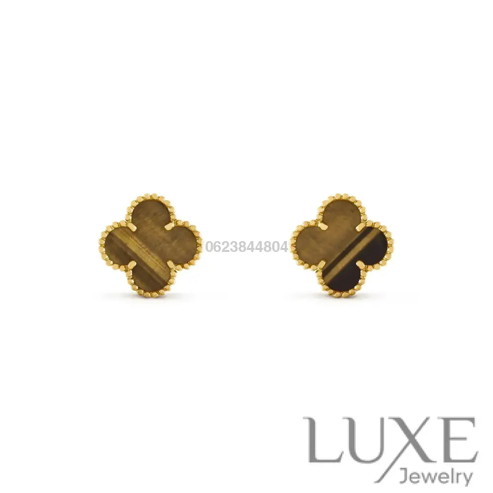 [OWATCH™]CLOVER MEDIUM 1 MOTIFS TIGER EYE EARRINGS Earrings