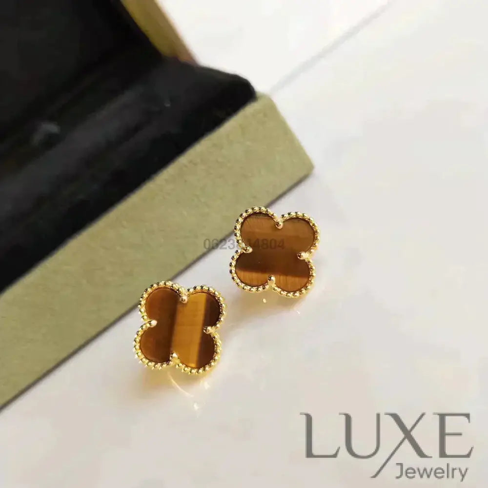 [OWATCH™]CLOVER MEDIUM 1 MOTIFS TIGER EYE EARRINGS Earrings