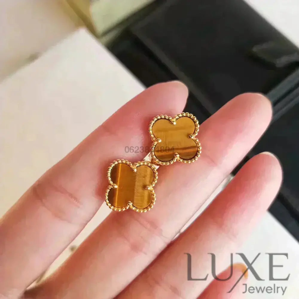 [OWATCH™]CLOVER MEDIUM 1 MOTIFS TIGER EYE EARRINGS Rose Gold Earrings
