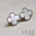 [OWATCH™]CLOVER MEDIUM 1 MOTIFS WHITE MOP EARRINGS SILVER Silver Earrings